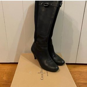 Cole Haan black leather and suede dress boots